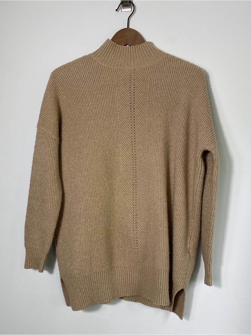 Miss Selfridge Camel Mock Neck Oversized Knit Sweater XS Cozy Chic